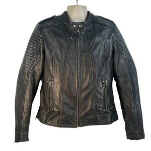 vtg First Classic Lambs Leather Gear Biker Cafe Racer style Jacket sz L black‎